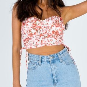 Princess Polly Floral Crop Top - Red and White